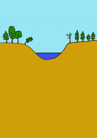 2) Voda pokračuje a podemílá stromy.