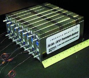 NASA Glenn Research Center / Electrochemistry Branch / Public domain.  https://commons.wikimedia.org/wiki/File:NASA_Lithium_Ion_Polymer_Battery.jpg