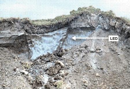 https://commons.wikimedia.org/wiki/File:Permafrost_-_ice_wedge.jpg  NASA employee? / Public domain