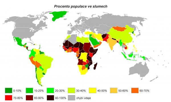 VK - počeštěno, změna barev podle  Fsolda / Public domain   https://commons.wikimedia.org/wiki/File:Urban_population_living_in_slums.svg