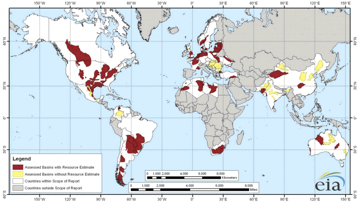 Energy Information Administration / Public domain;  https://upload.wikimedia.org/wikipedia/commons/9/97/EIA_World_Shale_Gas_Map.png